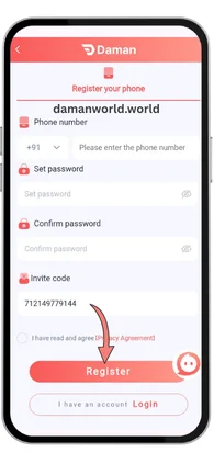 Daman Game create account